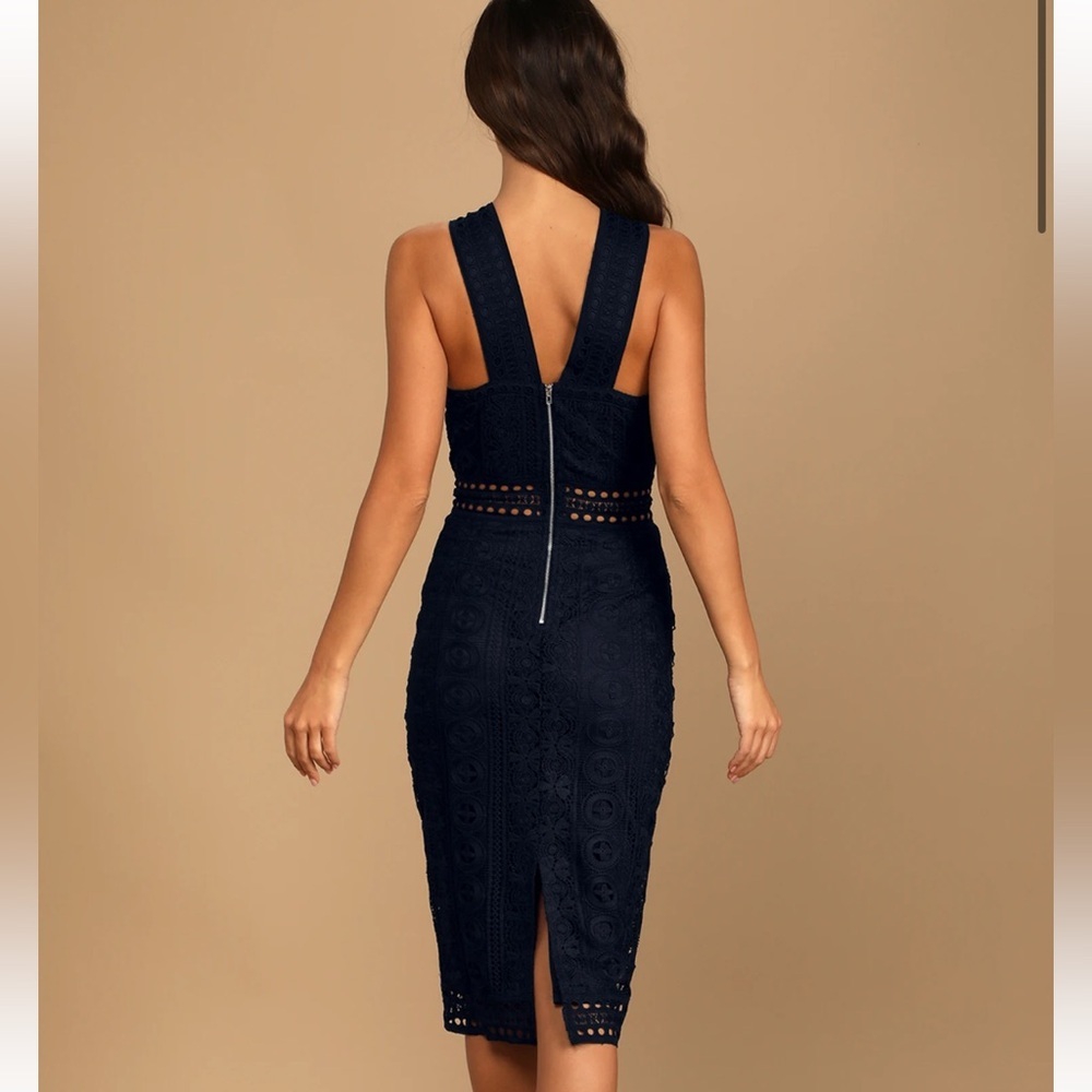 NWT Lulus Cocktail Ready Navy Blue Crochet Lace Midi Dress - Size XS - Picture 3 of 12